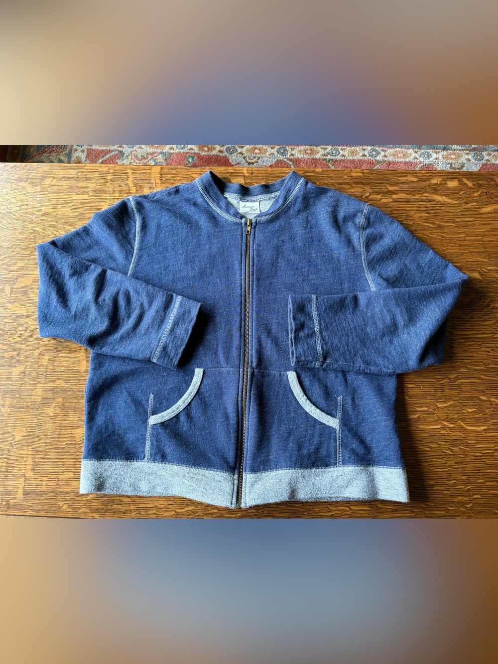 Women's Medium Denim Blue Knit Zip-Front Jacket with Contrast Trim